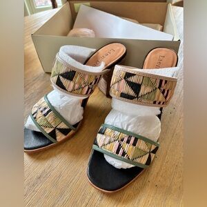 NEW Anthropologie multi-colored woven double strap slide heels